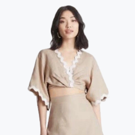 Beige Sheike Linen Top