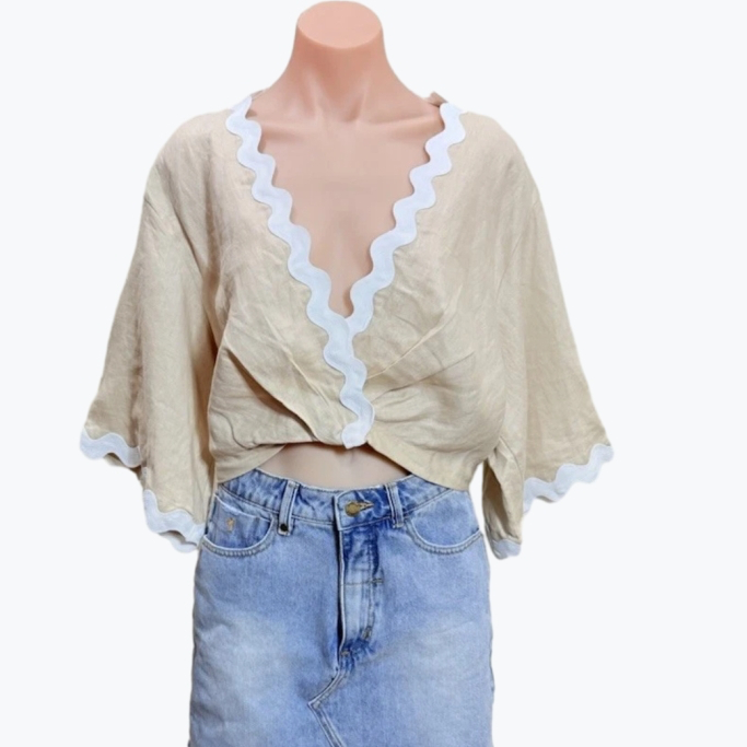 Beige Sheike Linen Top