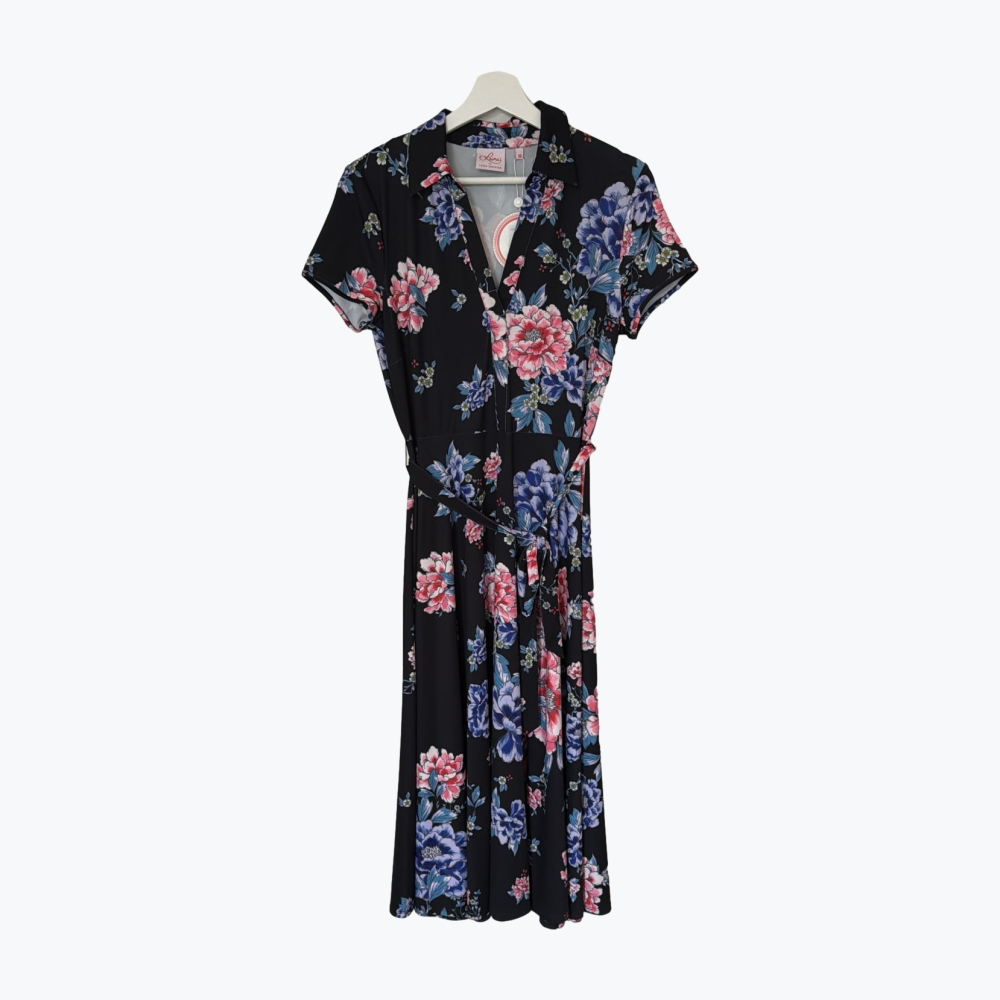 Navy Printed Leona Edmiston Polyester Long Dress