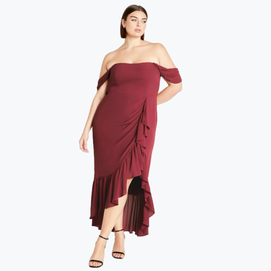Burundy City Chic Polyester Long Dress