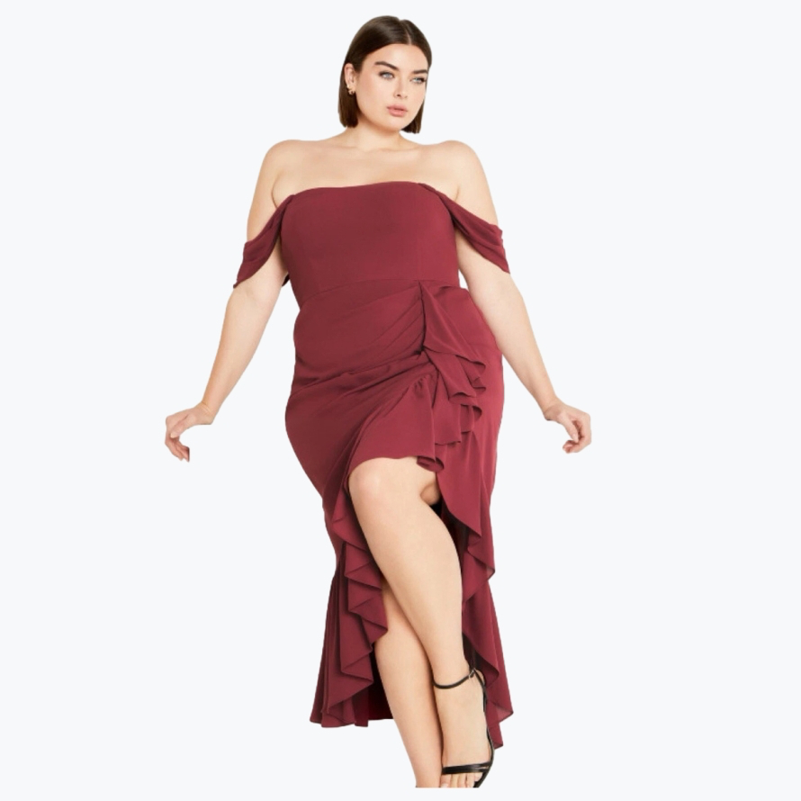 Burundy City Chic Polyester Long Dress