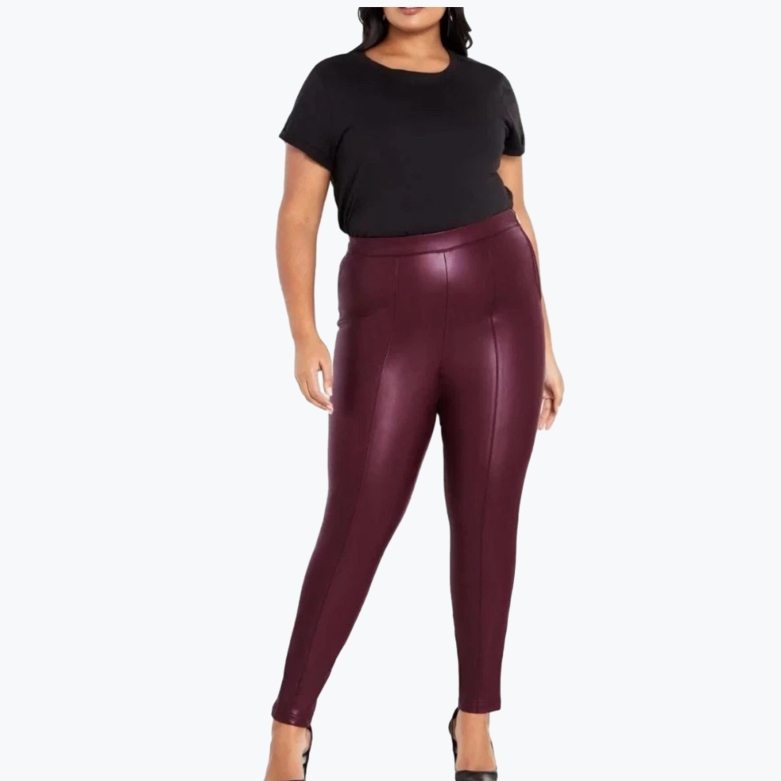 Burundy City Chic Polyester Leather Pant