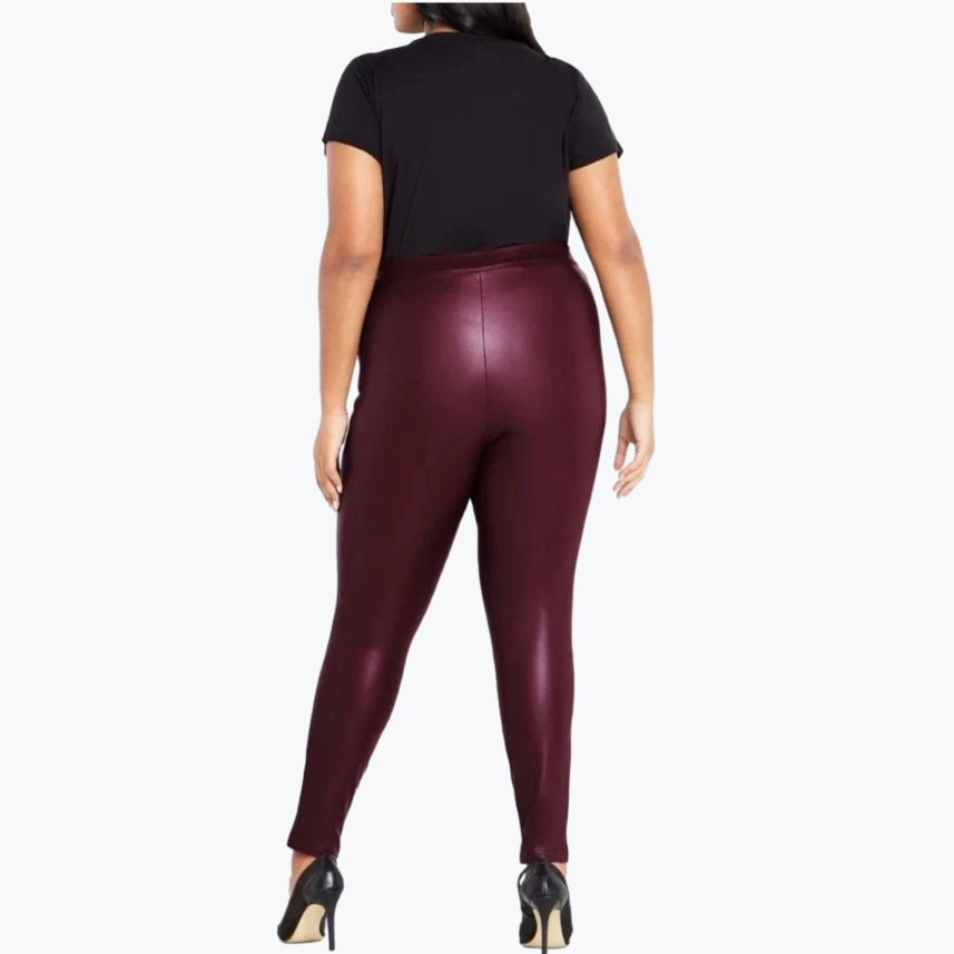 Burundy City Chic Polyester Leather Pant