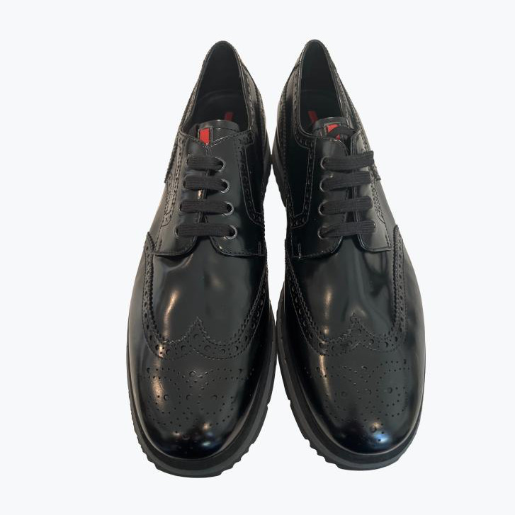Black Prada Leather Lace Up Shoes