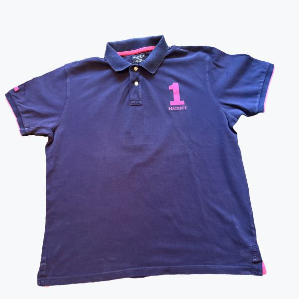 Navy Hackett London Cotton Polo Short Sleave