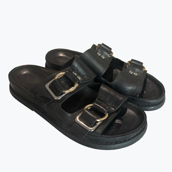 Black Tony Bianco Leather Sandals