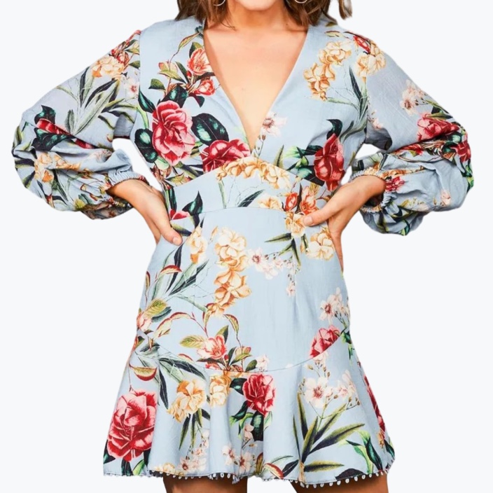 Pastel Blue Sheike Polyester Mini Dress