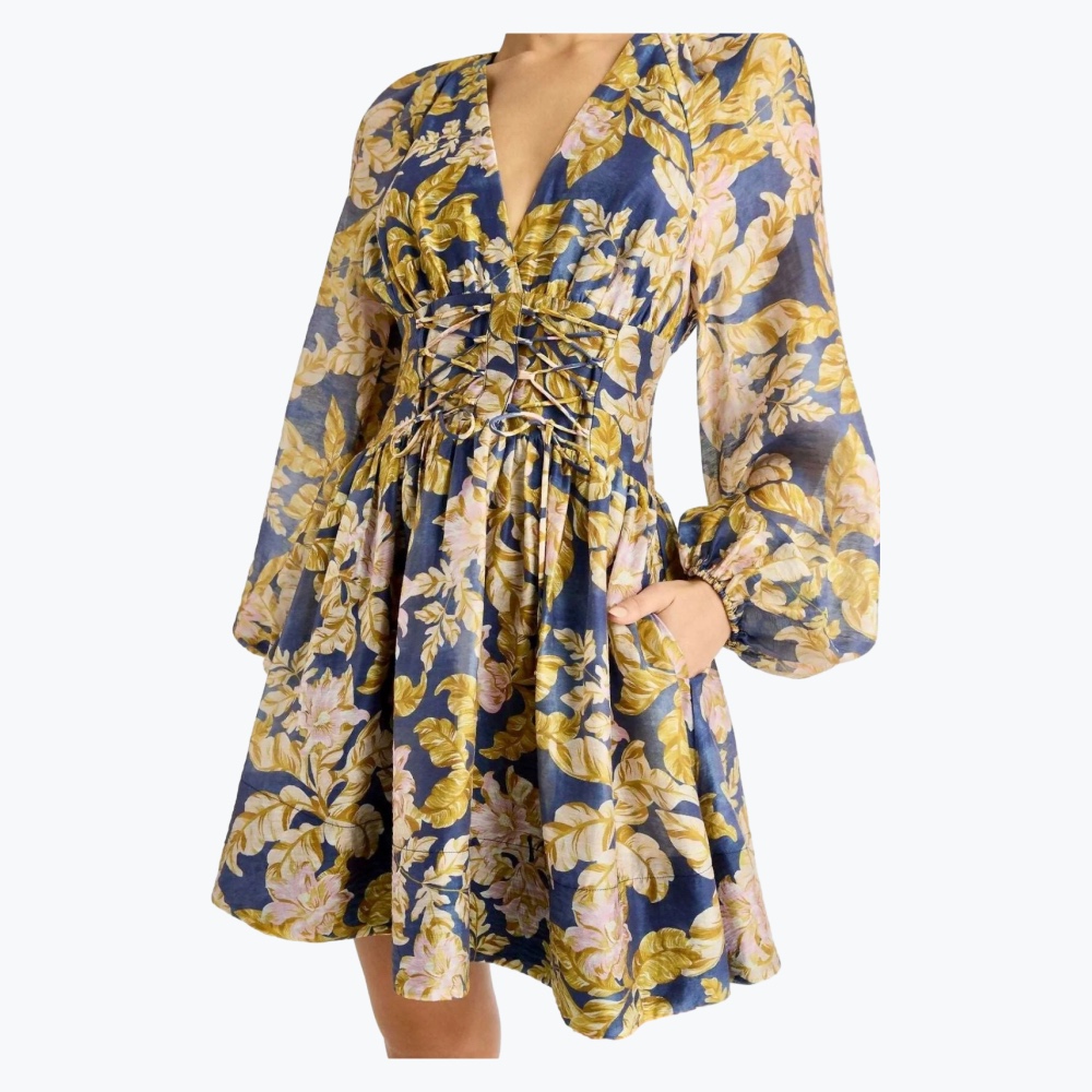 Navy Sheike Polyester Knee Length Dress