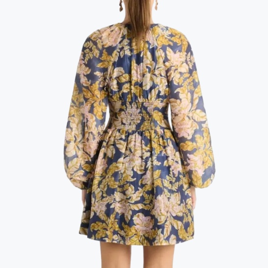 Navy Sheike Polyester Knee Length Dress