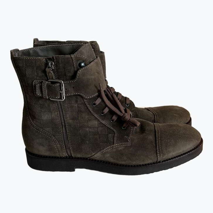 Khaki Louis Vuitton Suede Boots Shoes