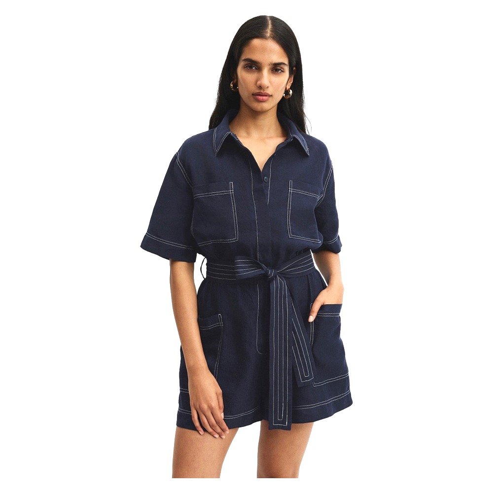 Navy Zara Cotton Knee Length Dress