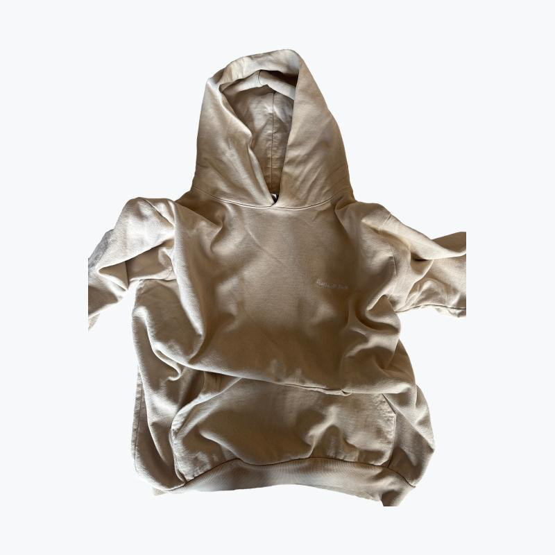 Beige Sporty And Rich Cotton Hoodie Top