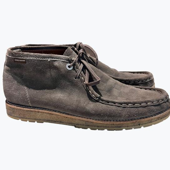 Khaki Louis Vuitton Suede Boots Shoes